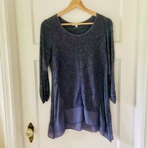 Notations Textured Knit Layered Hem 3/4 Sleeve Top Women’s S Gray Purple Fairy